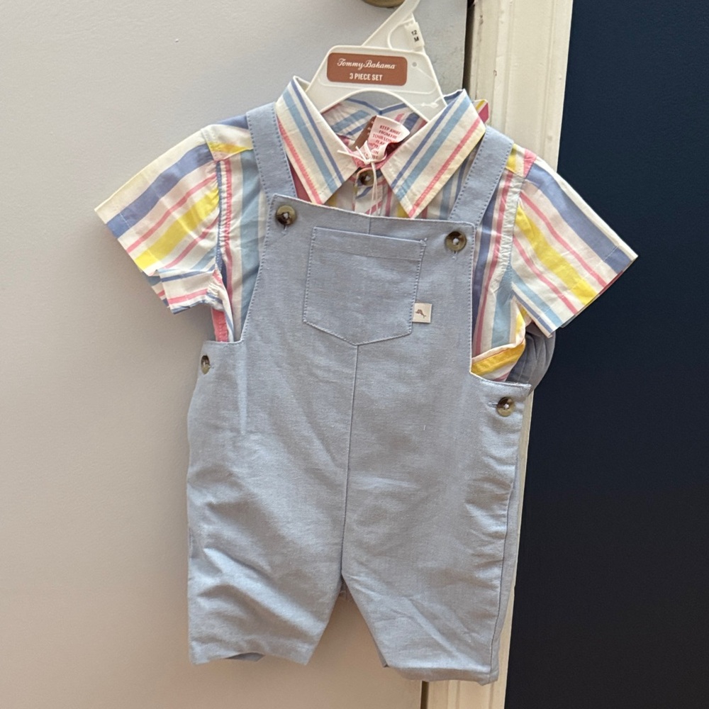 Tommy Bahama Kids Light Blue Overalls with Striped Shirt